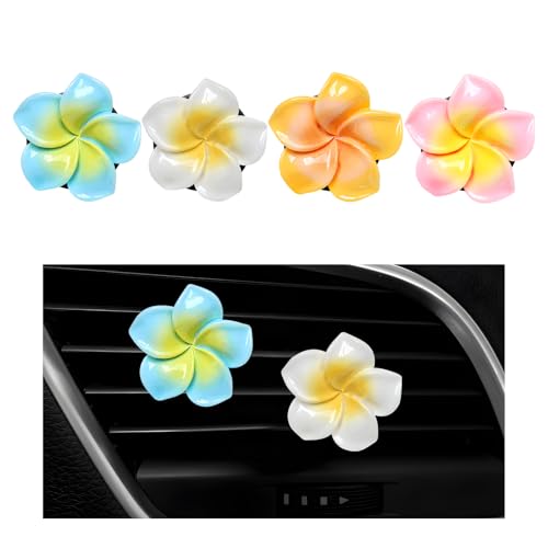 Wevdn 4PCS Flower Car Air Vent Clips Colorful Tropical Flower Air Freshener Vent Clips with Aromatic Pad Air Conditioning Outlet Clip Plumeria Flower Decoration WhitePinkOrangeBlue - Image 1