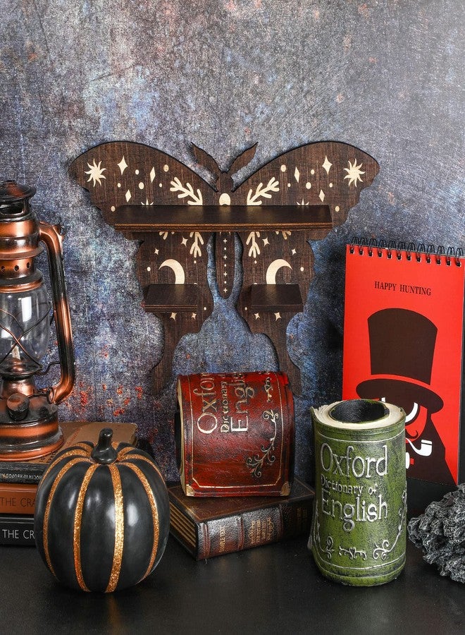 Yulejo Crystal Shelf Display Rustic Wooden Cat Moon Shelves Moth Hamsa Hand Wolf Crystal Holder Shelves Wooden Floating Shelf for Rock Gemstones Meditation Spiritual Gift for Home Bedroom (Moth) - Image 4