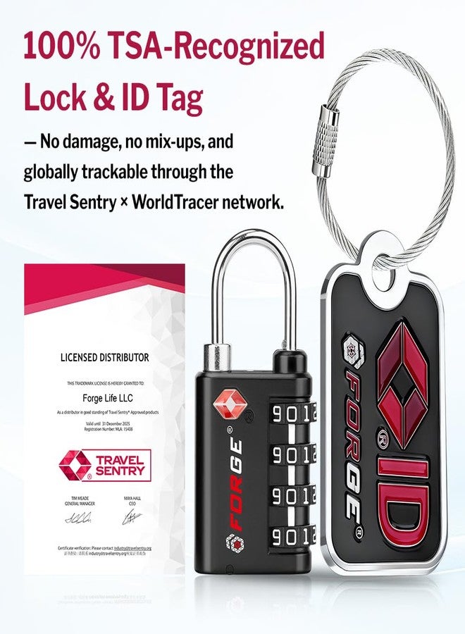 Forge Dual-Opening: Key or Combination Lock, TSA Approved Lock for Luggage, Pelican case, Travel, Gym, School, Luggage Combination Lock, Travel Bag Lock (Black 2 Locks and 2 ID) - Image 2