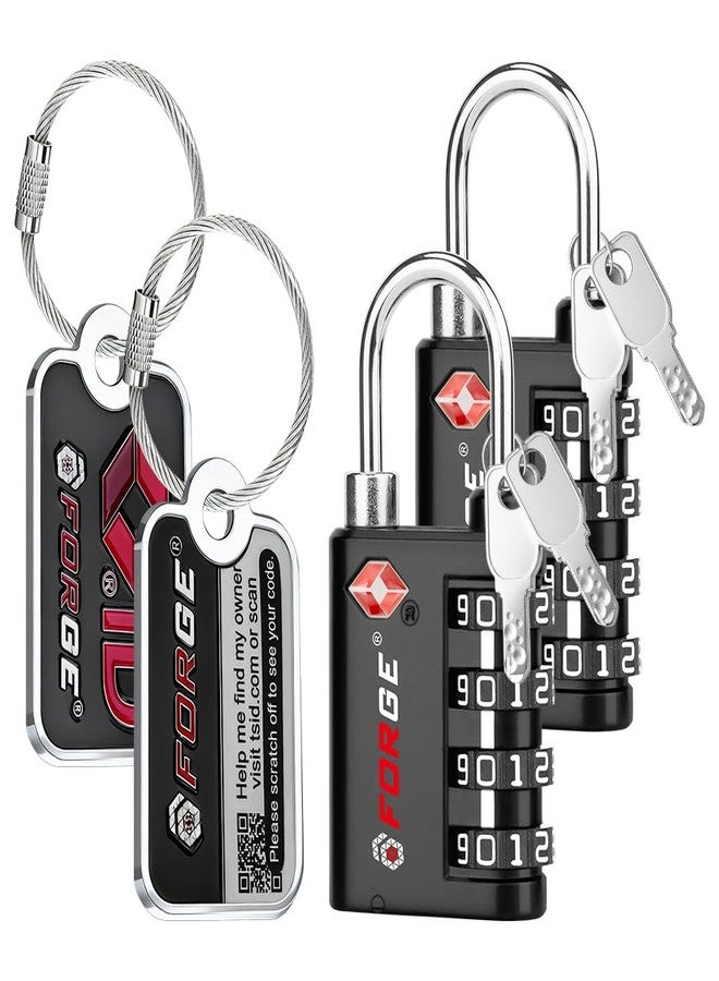 Forge Dual-Opening: Key or Combination Lock, TSA Approved Lock for Luggage, Pelican case, Travel, Gym, School, Luggage Combination Lock, Travel Bag Lock (Black 2 Locks and 2 ID) - Image 1