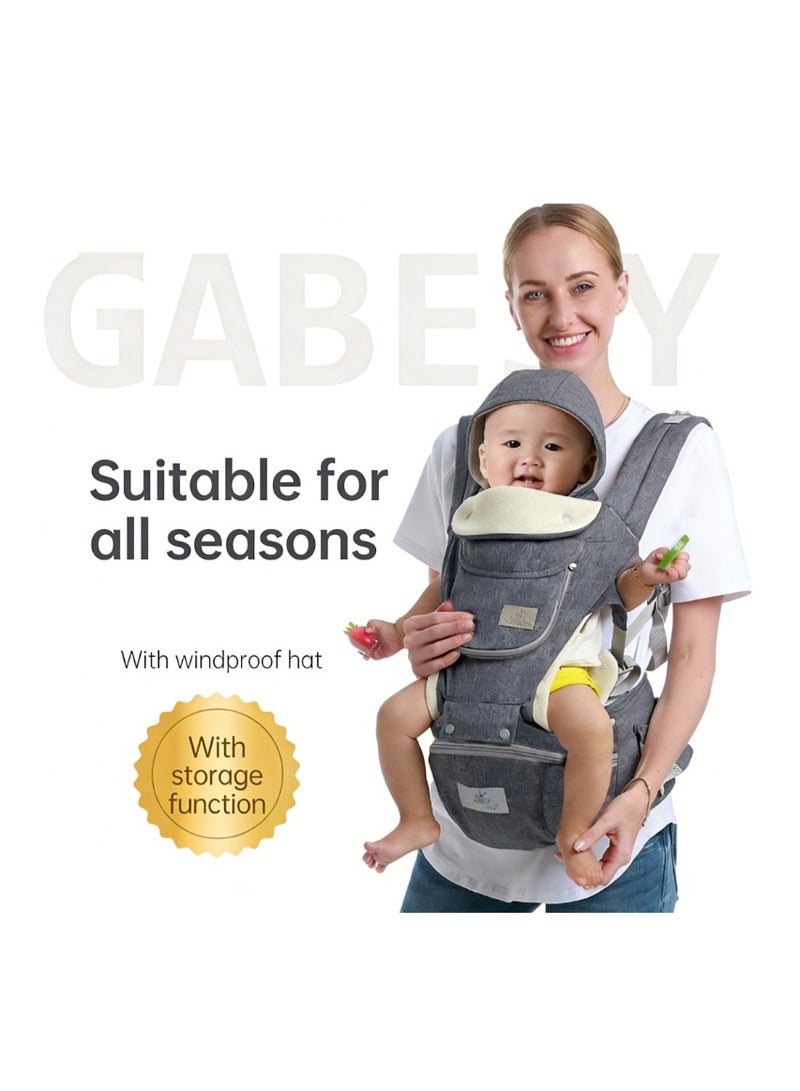 Baby Carrier, 6-In-1 Newborn To Toddler Carrier (7-50 Pounds), Front And Rear Straps, With Detachable Hip Seat, Soft And Adjustable, Suitable For All Seasons, Perfect For Parents, Shopping And Travel (Gray) - Image 3