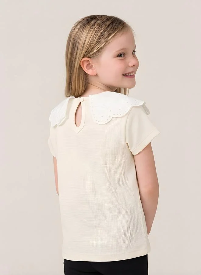 Take Two  Girls Scallop Lace Collar Textured Top By Juniorloom for Women | Best Price UAE