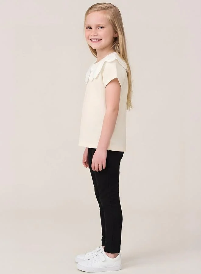 تايك تو Girls Scallop Lace Collar Textured Top By Juniorloom