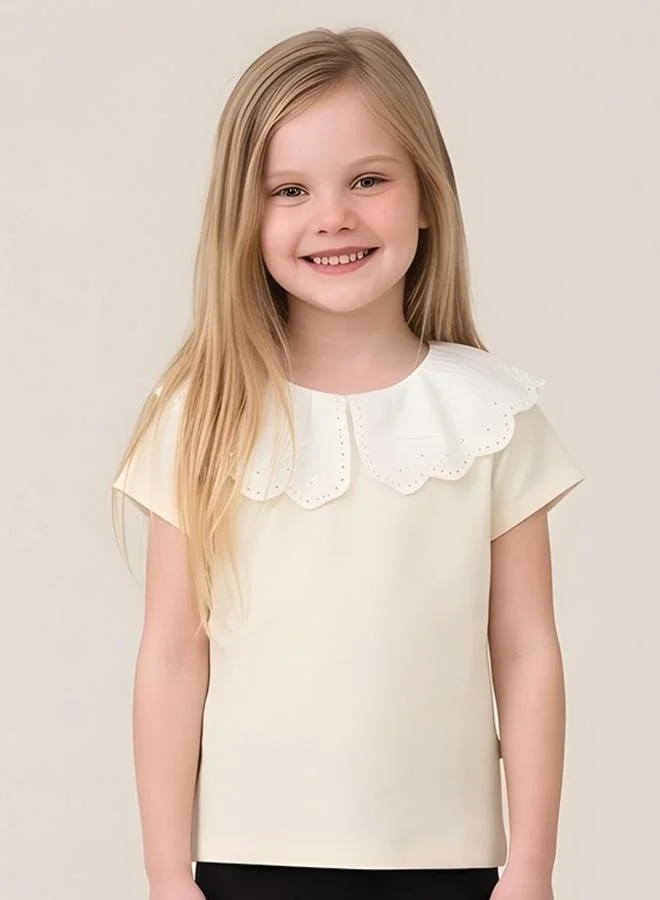 تايك تو Girls Scallop Lace Collar Textured Top By Juniorloom