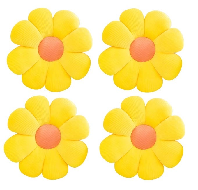 FLOWER PILLOWFLOWER SHAPED THROW PILLOW BUTT CUSHION FLOWER FLOOR PILLOWSEATING CUSHIONCUTE ROOM DECOR PLUSH PILLOW FOR BEDROOM SOFA CHAIR PACK OF 4 35 CM YELLOW