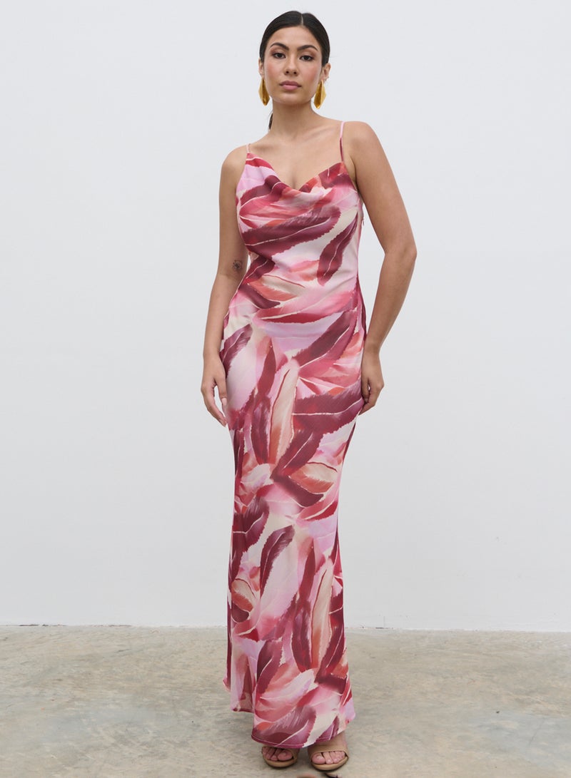 PRETTY LAVISH Feather Print Maxi Dress - Image 1