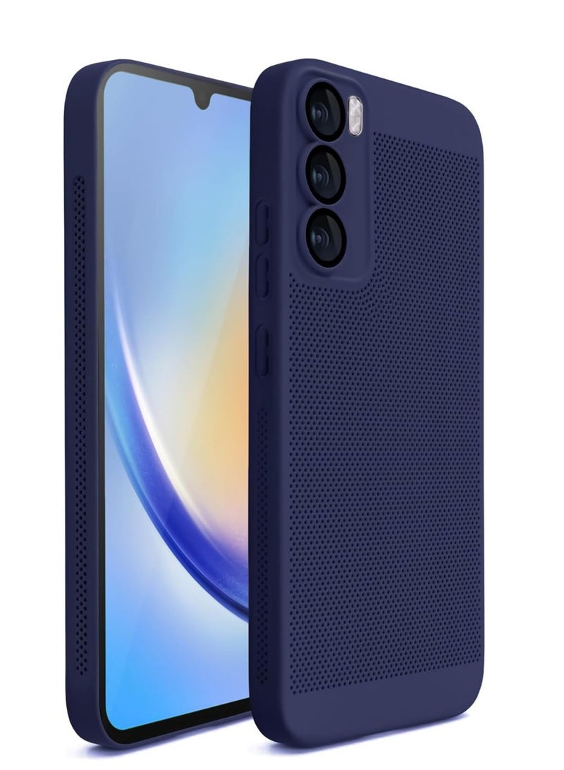 Case For Oppo Reno12 5G Heat Dissipation Case with Built-in Camera Lens Protector Slim Fit Breathable Cooling Anti-Fingerprint Hard PC Back Shockproof Cover (Blue) - Image 1