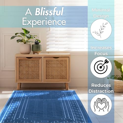 Sacred Artisans Prayer Mat | Padded Muslim Prayer Rug with Thick Foam, Soft Velvet, Gift for Ramadan (Ocean Blue) - Image 3