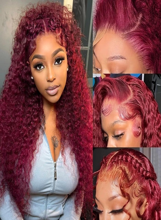 ANDRIA 13x4 HD Transparent Lace Front Wigs 26 Inch Wine Red Deep Wave with Baby Hair Pre-Plucked Glueless Burgundy 200% Density Natural Color Long Deep Curly Wigs For Black Woman - Image 1