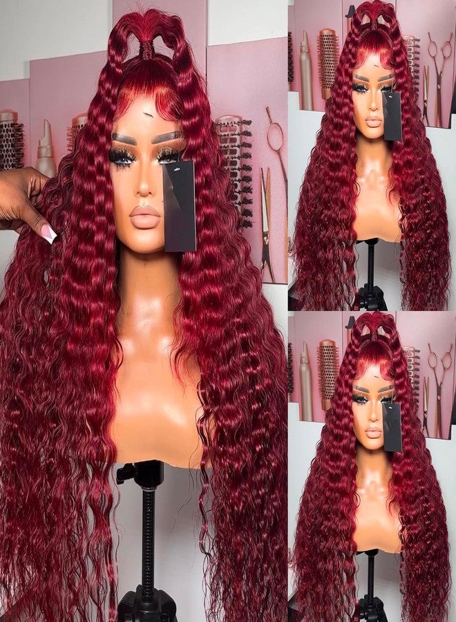 ANDRIA 13x4 HD Transparent Lace Front Wigs 26 Inch Wine Red Deep Wave with Baby Hair Pre-Plucked Glueless Burgundy 200% Density Natural Color Long Deep Curly Wigs For Black Woman - Image 2
