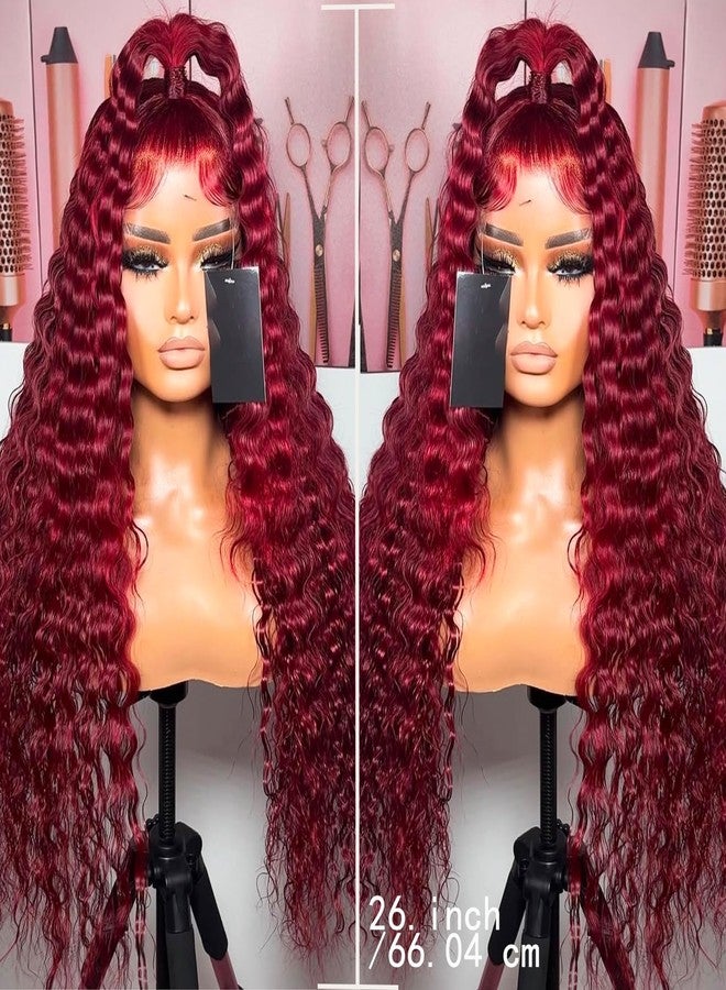 ANDRIA 13x4 HD Transparent Lace Front Wigs 26 Inch Wine Red Deep Wave with Baby Hair Pre-Plucked Glueless Burgundy 200% Density Natural Color Long Deep Curly Wigs For Black Woman - Image 3