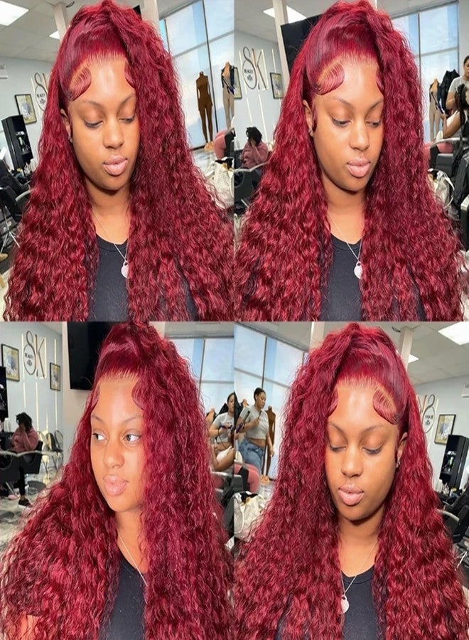 ANDRIA 13x4 HD Transparent Lace Front Wigs 26 Inch Wine Red Deep Wave with Baby Hair Pre-Plucked Glueless Burgundy 200% Density Natural Color Long Deep Curly Wigs For Black Woman - Image 5