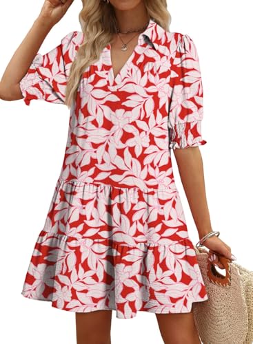 Dokotoo Boho Dresses for Women Graduation Dress 2026 Spring Summer Casual Dress Mini Womens Dresses Vacation Resort Wear Texture Women's Clothing Fashion Beach Plus Size Clothes Red - Image 5