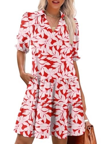 Dokotoo Boho Dresses for Women Graduation Dress 2026 Spring Summer Casual Dress Mini Womens Dresses Vacation Resort Wear Texture Women's Clothing Fashion Beach Plus Size Clothes Red - Image 2
