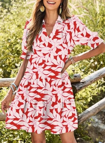 Dokotoo Boho Dresses for Women Graduation Dress 2026 Spring Summer Casual Dress Mini Womens Dresses Vacation Resort Wear Texture Women's Clothing Fashion Beach Plus Size Clothes Red - Image 4