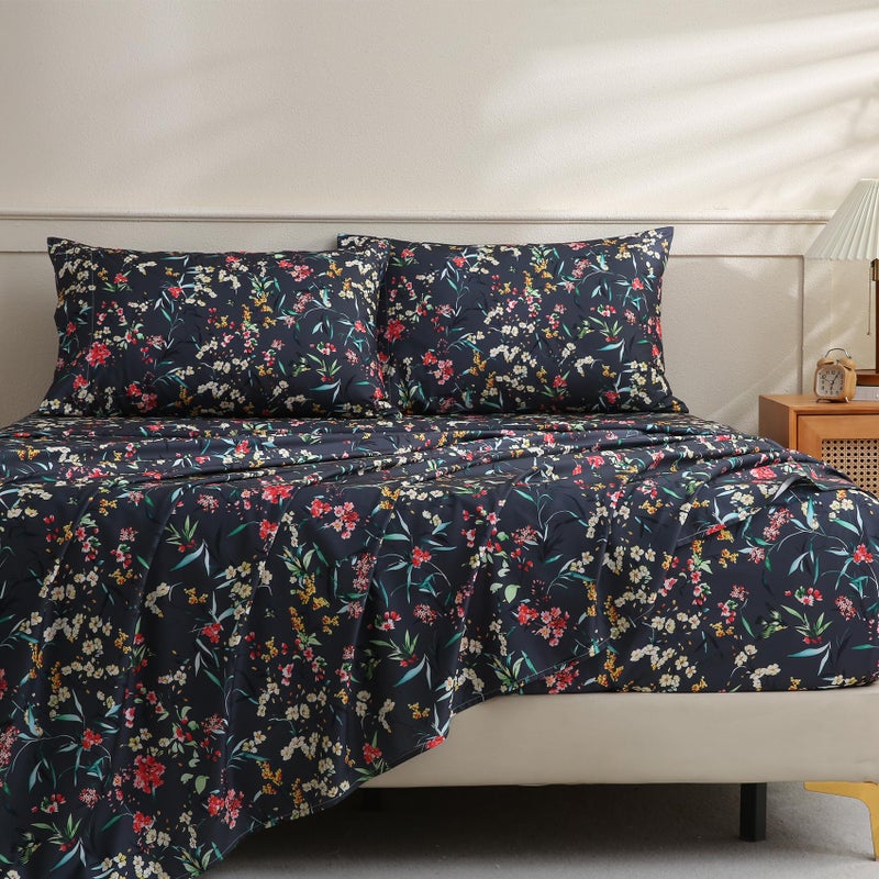 CIMVI Vintage Floral Sheet Set Queen Size 4 Pieces Flower Sheets Soft Breathable Microfiber Bed Sets NonSlip Extra 15inch Deep Pocket Fitted Sheets and Pillowcase for Woman Adults Decor Bedroom - Image 2