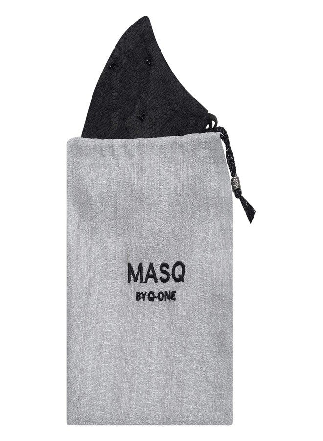 MASQ By Q-One 4 Layer Washable, Reusable, Size Adjustable, Anti-Bacterial (BFE>99%) Embroidered Satin Cloth Face Mask Combo for Women, Girls with Detachable Chain & Mask Bag (Gold, Large, Pack of 1) - Image 5