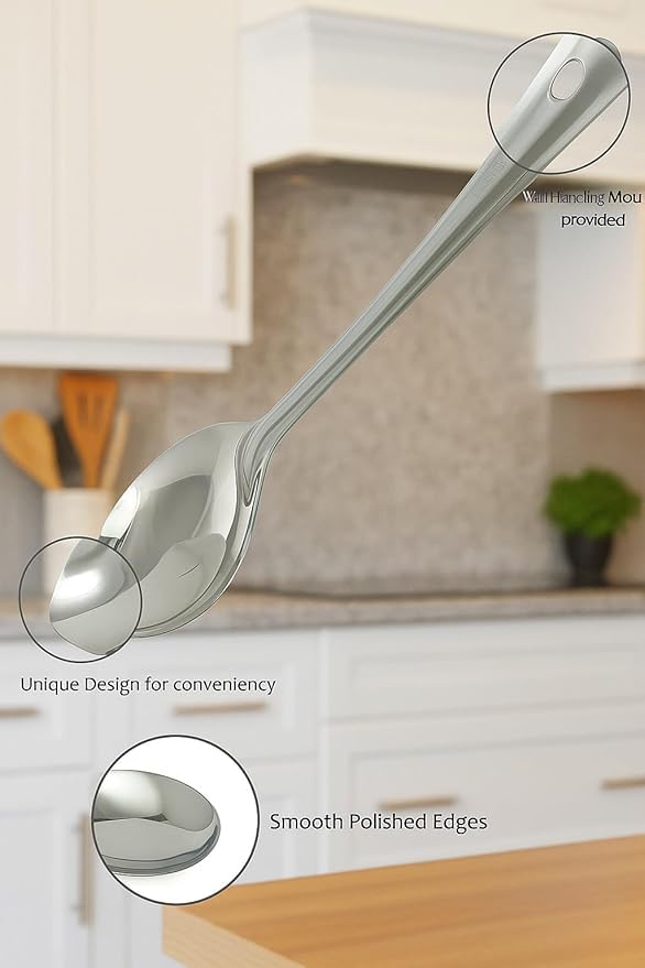 Duodeno Stainless Steel Serving Spoon,32 Cms Stainless Steel Deep Spoon | | Curry Sambar Dal Dahi Lassi Milk Cooking and Serving Spoon for Kitchen Set of, Deep Spoon (4) - Image 2
