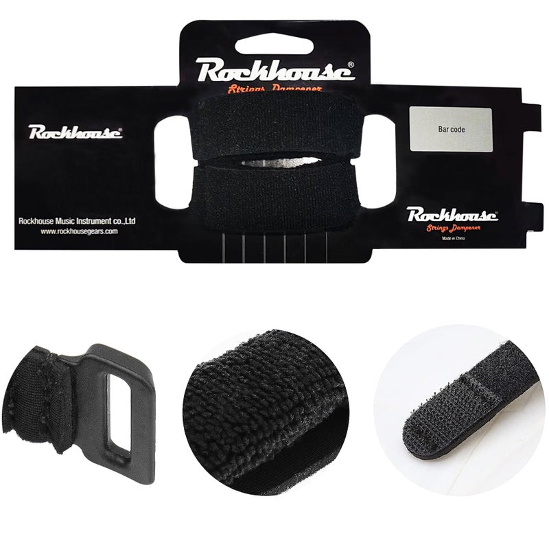 Rockhouse Guitar String Mute Dampener, 2PCS Fret Mute Neck Wrap Electric Guitar String Muter Bass Muffler Silencer Damper Strap, Black (Small, Medium) - Image 4