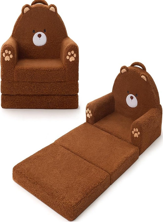 MOONBEEKI 2-in-1 Foldable Toddler Couch, Soft Sherpa Fabric with Washable Cover, Convertible Sofa to Lounger, Kids Sofa for Playroom, Bedroom, Living Room, Birthday Gift, Ages 1-3, Bear, Medium - Image 1