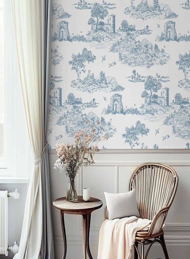 WENMER Toile Wallpaper, Toile de Jouy Contact Paper, Blue and White Peel and Stick Wallpaper, French Country Vintage Contact Paper for Bedroom, Livingroom, Cabinet, Nursery, Kitchen 17.7" X 78.7" - Image 2