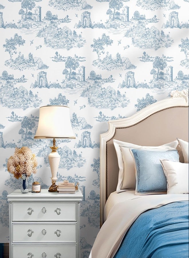 WENMER Toile Wallpaper, Toile de Jouy Contact Paper, Blue and White Peel and Stick Wallpaper, French Country Vintage Contact Paper for Bedroom, Livingroom, Cabinet, Nursery, Kitchen 17.7" X 78.7" - Image 5