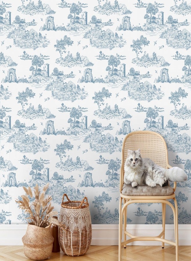 WENMER Toile Wallpaper, Toile de Jouy Contact Paper, Blue and White Peel and Stick Wallpaper, French Country Vintage Contact Paper for Bedroom, Livingroom, Cabinet, Nursery, Kitchen 17.7" X 78.7" - Image 1