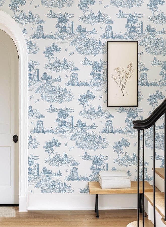WENMER Toile Wallpaper, Toile de Jouy Contact Paper, Blue and White Peel and Stick Wallpaper, French Country Vintage Contact Paper for Bedroom, Livingroom, Cabinet, Nursery, Kitchen 17.7" X 78.7" - Image 3