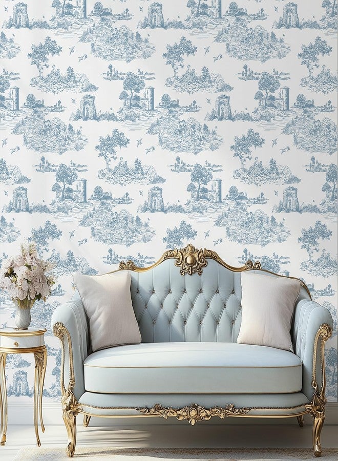 WENMER Toile Wallpaper, Toile de Jouy Contact Paper, Blue and White Peel and Stick Wallpaper, French Country Vintage Contact Paper for Bedroom, Livingroom, Cabinet, Nursery, Kitchen 17.7" X 78.7" - Image 4