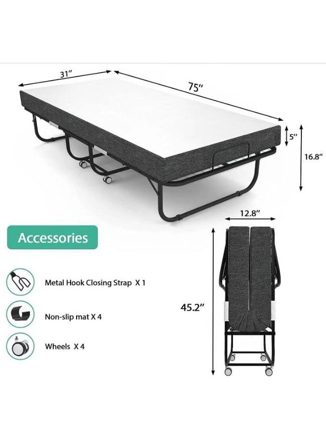 Generic - Belford Value Folding Bed with Mattress Portable Foldable with Fold-up Metal Frame 190 X 78 X 35cm - Image 1