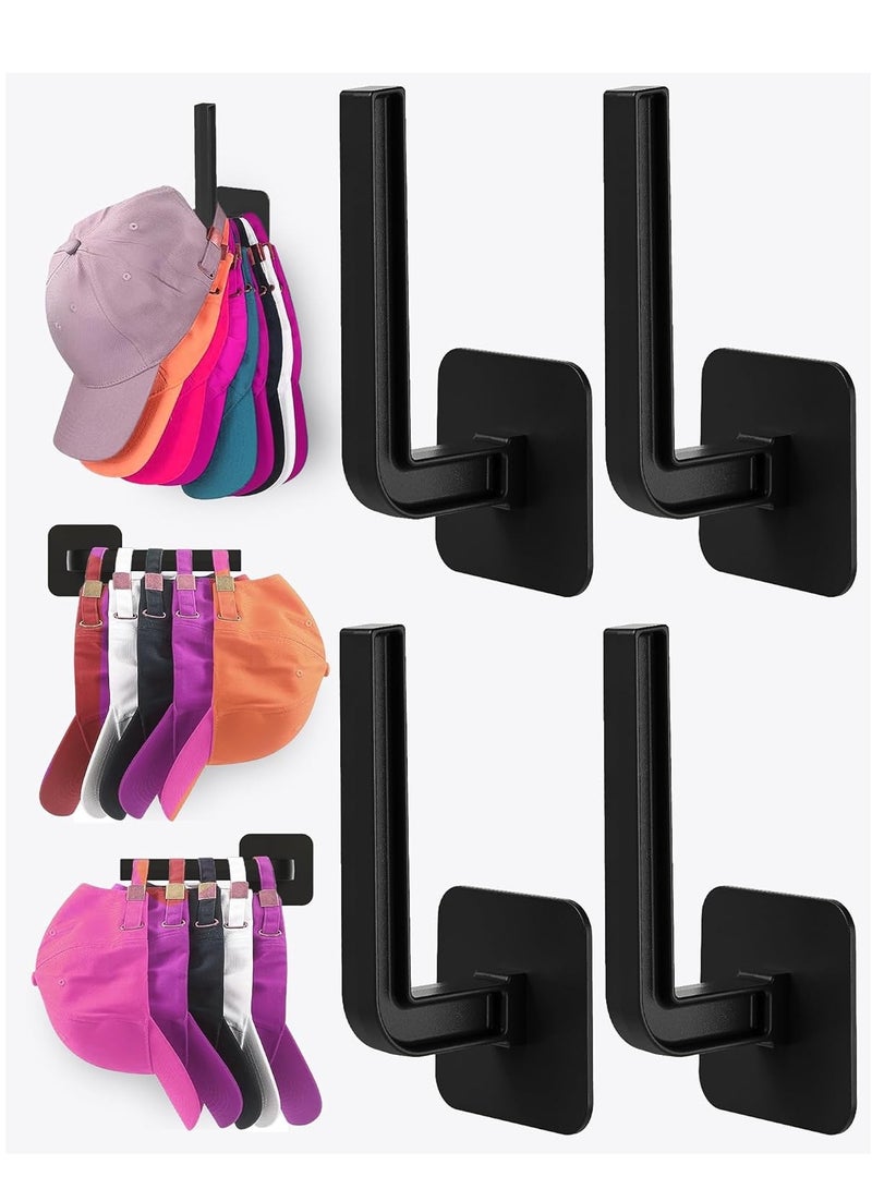 VIUAUAX Hat Rack for Hat Storage (4-Pack), Multi-Purpose Hat Organizer, Strong Adhesive Hat Hooks for Wall Hat Organizer for Baseball Caps,  Black - Image 1