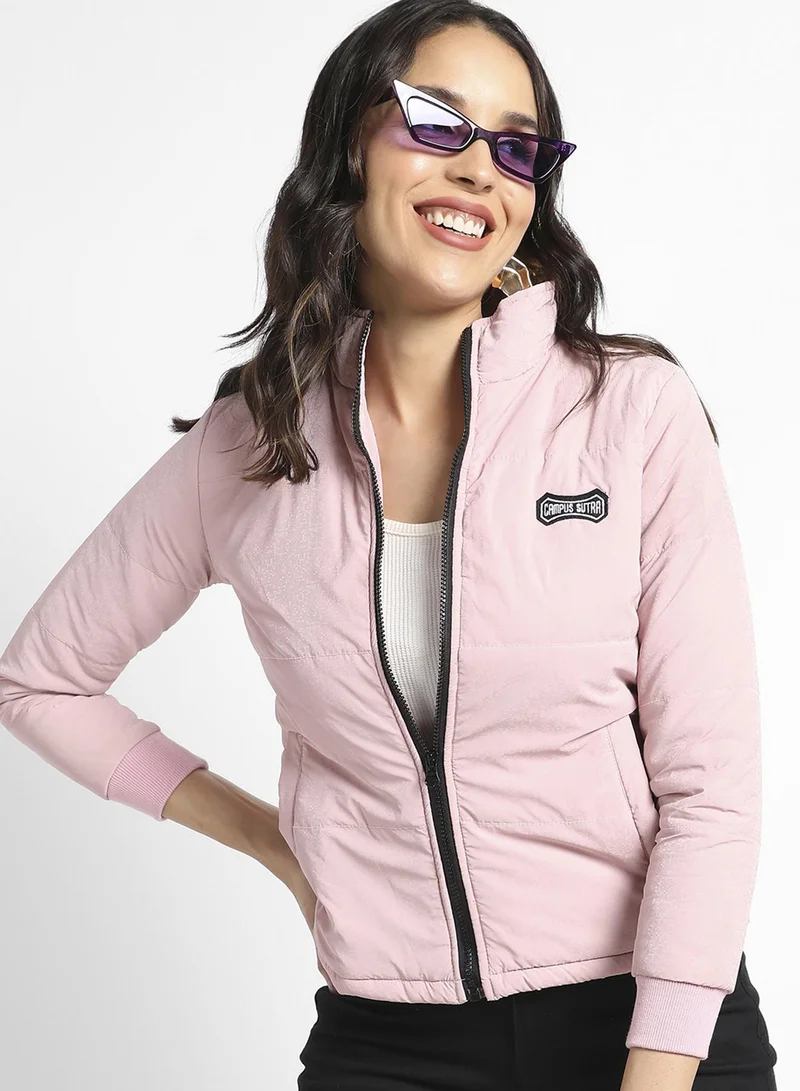 كامبوس سوترا جاكيت نسائي مبطن وردي فاتح بسحاب للملابس الكاجوال