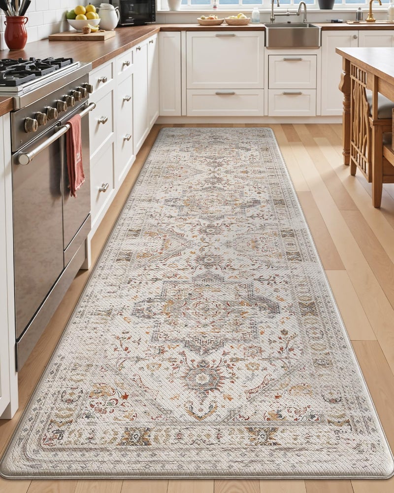 LUMI Kitchen Mat Anti Fatigue Cushioned, Memory Foam Padded Standing Rug Washable, Non Slip Comfort Floor Runner for Home, Sink, Laundry, Office, 24"x87", White - Image 1