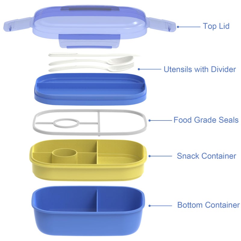JBGOYONÂ® Blue Bento Lunch Box Set - 3 Stackable Containers for Adults and Kids - Includes Lunch Bag, Leak-Proof and BPA-Free - Built-in Utensil Set and Snack Bag - Dishwasher Safe - Image 2