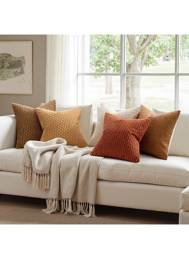 MIULEE أغطية وسائد ميولي الناعمة من قماش الكوردuroy مجموعة من 2 أغطية وسائد مزخرفة بخطوط بوهو لأريكة السرير غرفة المعيشة 18x18 بوصة بلون صدئ - Image 2