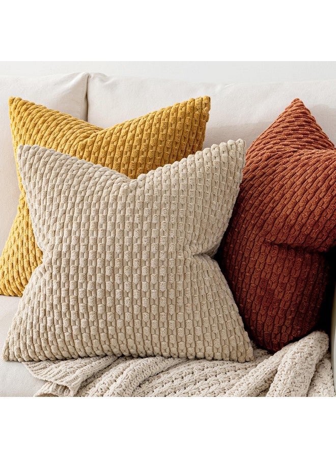 MIULEE أغطية وسائد ميولي الناعمة من قماش الكوردuroy مجموعة من 2 أغطية وسائد مزخرفة بخطوط بوهو لأريكة السرير غرفة المعيشة 18x18 بوصة بلون صدئ - Image 3
