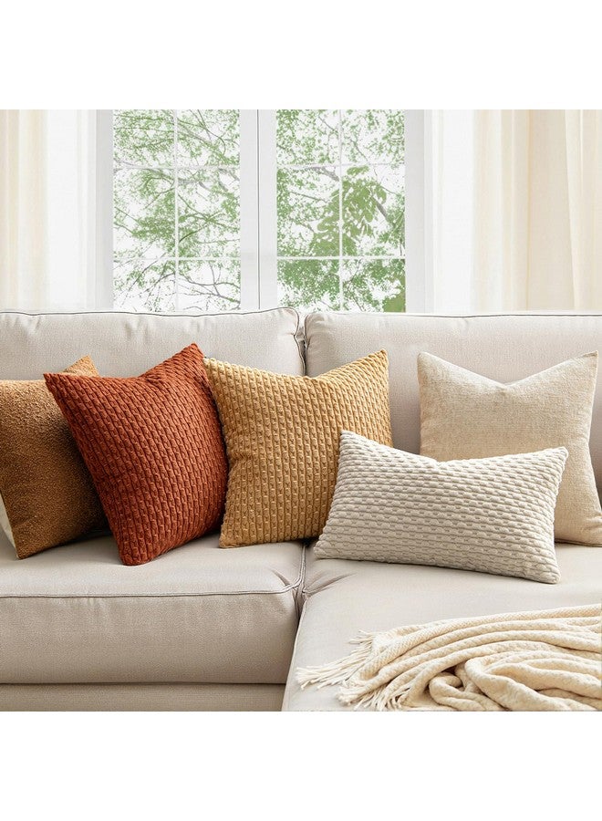 MIULEE أغطية وسائد ميولي الناعمة من قماش الكوردuroy مجموعة من 2 أغطية وسائد مزخرفة بخطوط بوهو لأريكة السرير غرفة المعيشة 18x18 بوصة بلون صدئ - Image 1