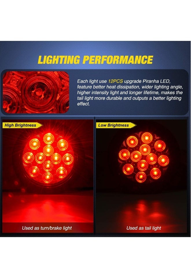 Loquat Round Trailer Tail Light, 2PCS 24LED Red Stop Brake Turn Tail Lights, 4 Inch Stainless Steel Trailer Tail Lights for Truck, Van, Camper, Boat, Lorry(DOT Certified) - Image 2