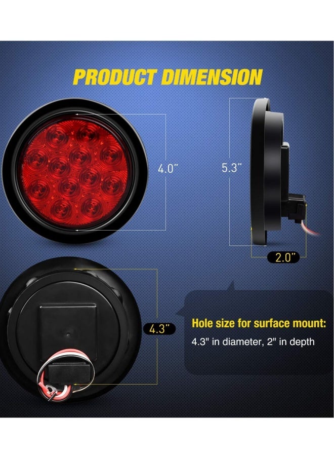 Loquat Round Trailer Tail Light, 2PCS 24LED Red Stop Brake Turn Tail Lights, 4 Inch Stainless Steel Trailer Tail Lights for Truck, Van, Camper, Boat, Lorry(DOT Certified) - Image 1