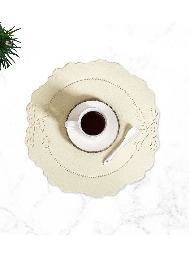 كويزيرا European Retro-Style Round Leather Table Mat Set (6-Pack) – Waterproof & Heat-Insulated