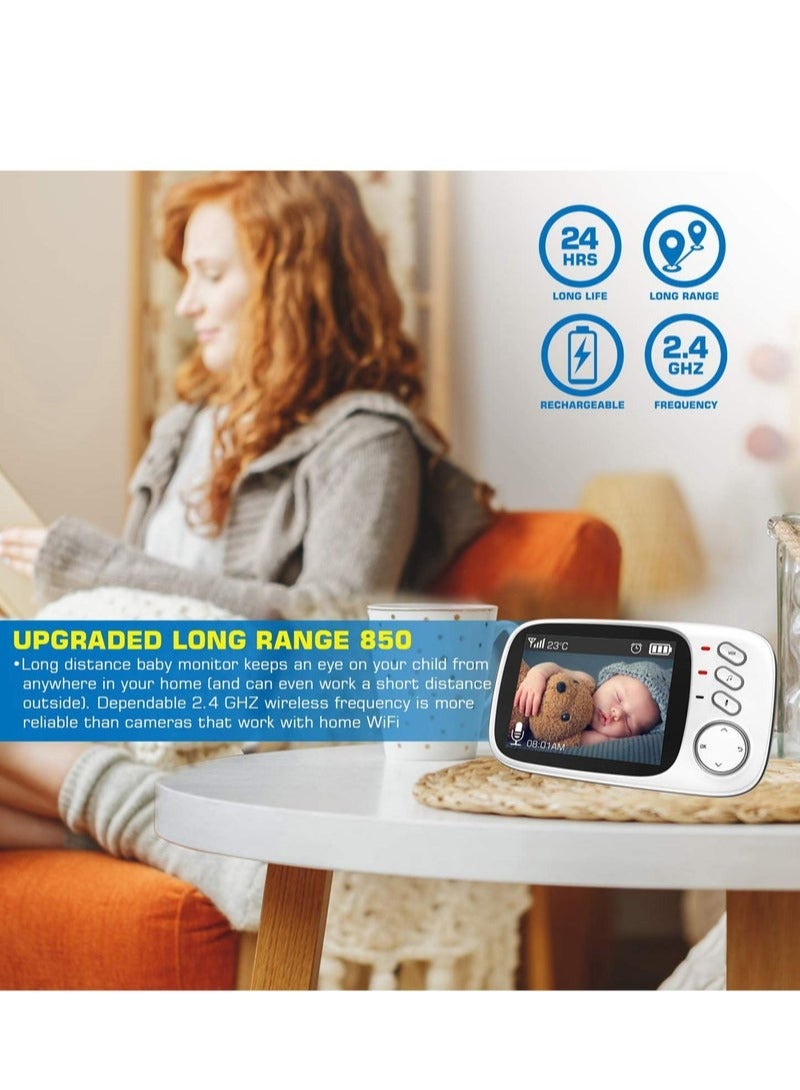 Generic Video Baby Monitor Long Range Upgraded 850’ Wireless Range, Night Vision, Temperature Monitoring and Portable 3.2” Color Screen  - Image 3
