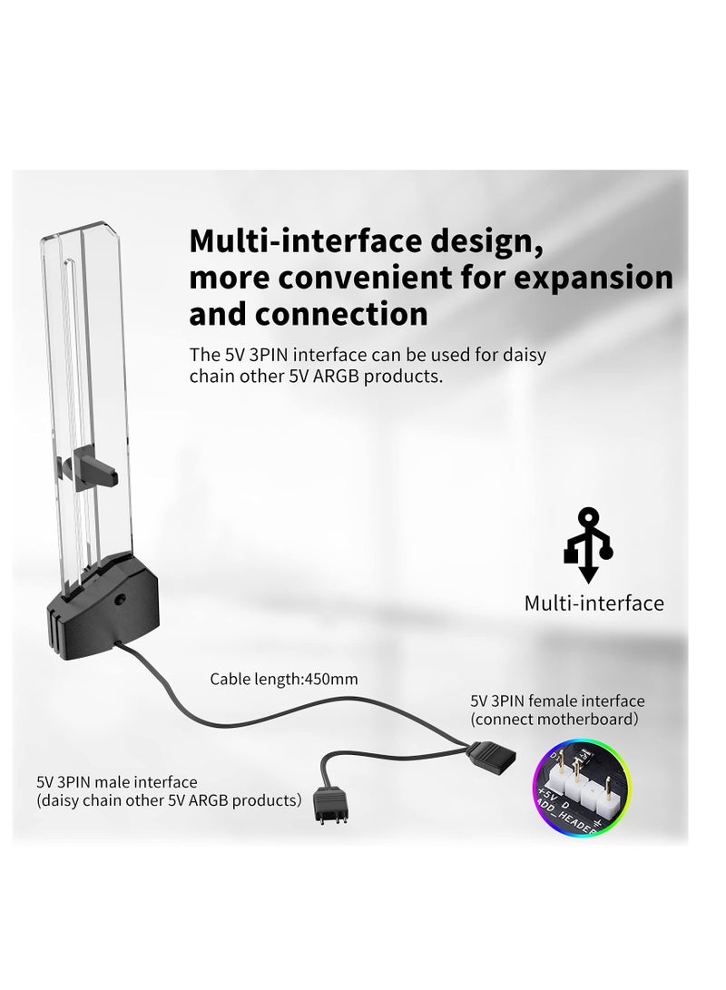 Video Card Sag Holder bracket, 5V Addressable RGB Graphics Card GPU Brace Support Video Card, Built-in 5V ARGB Strip, Adjustable Length and Height Support, Edge Lit Glass Universal GPU Bracket - Image 5