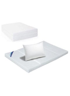 AL WADI FURNITURE AWF Al Wadi Furniture Double Medicated Floral White Quilted Portable Tri-Fold Mattress with Press Micro Fiber Pillow for Home,Guest,Office,Car,Sofa,Chair,Bed - 180L x 120W x 8H cm  - Image 1