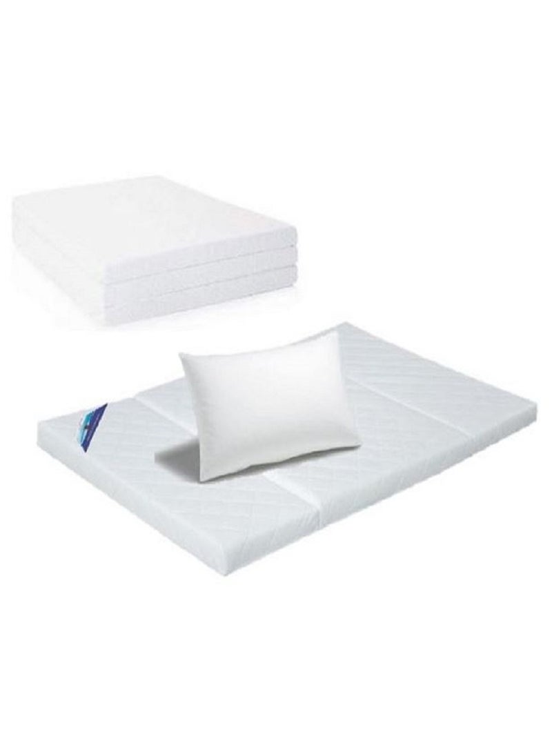 AL WADI FURNITURE AWF Al Wadi Furniture Double Medicated Floral White Quilted Portable Tri-Fold Mattress with Press Micro Fiber Pillow for Home,Guest,Office,Car,Sofa,Chair,Bed - 180L x 120W x 8H cm  - Image 1