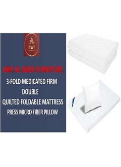 AL WADI FURNITURE AWF Al Wadi Furniture Double Medicated Floral White Quilted Portable Tri-Fold Mattress with Press Micro Fiber Pillow for Home,Guest,Office,Car,Sofa,Chair,Bed - 180L x 120W x 8H cm  - Image 2