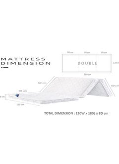 AL WADI FURNITURE AWF Al Wadi Furniture Double Medicated Floral White Quilted Portable Tri-Fold Mattress with Press Micro Fiber Pillow for Home,Guest,Office,Car,Sofa,Chair,Bed - 180L x 120W x 8H cm  - Image 4
