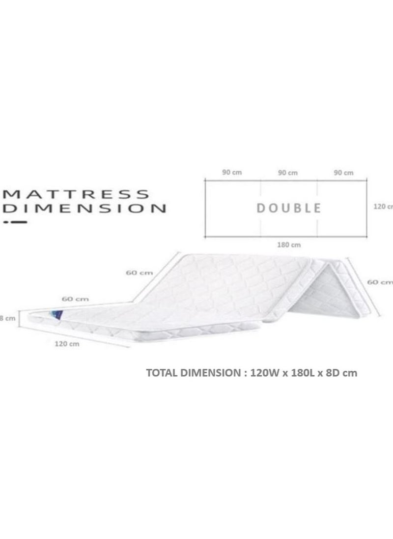 AL WADI FURNITURE AWF Al Wadi Furniture Double Medicated Floral White Quilted Portable Tri-Fold Mattress with Press Micro Fiber Pillow for Home,Guest,Office,Car,Sofa,Chair,Bed - 180L x 120W x 8H cm  - Image 4