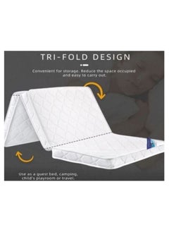 AL WADI FURNITURE AWF Al Wadi Furniture Double Medicated Floral White Quilted Portable Tri-Fold Mattress with Press Micro Fiber Pillow for Home,Guest,Office,Car,Sofa,Chair,Bed - 180L x 120W x 8H cm  - Image 5