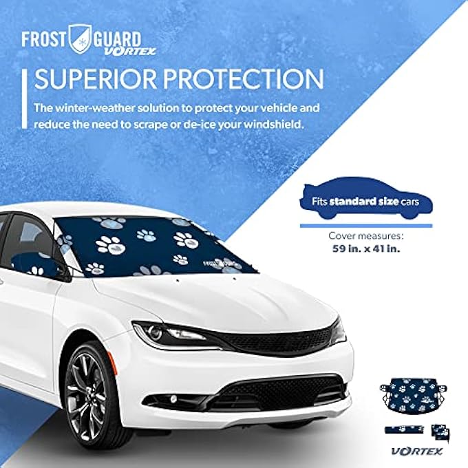 rayihni FrostGuard Vortex | Full-Coverage Car Windshield Cover for Ice and Snow, Standard Size (Puppy Paws) - Wiper Blade + Side Mirror Covers - Fit-Fast Straps, Security Panels + Storage Pouch - 59x41 Inches - Image 3