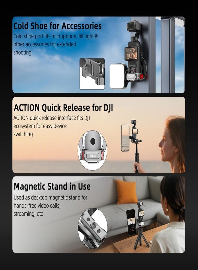 BRDRC Pocket 3 Magnetic Mount, Phone Holder for Mag Safe Aluminum Alloy Magnet Expansion Adapter with Cold Shoe for DJI OSMO Pocket 3 Creator Combo Accessories (with Protective Cover) - Image 4